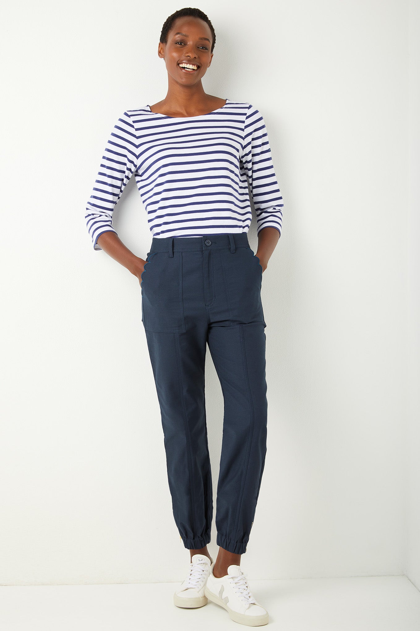 Lara Cotton Cargo Trouser - Midnight - Longer Length