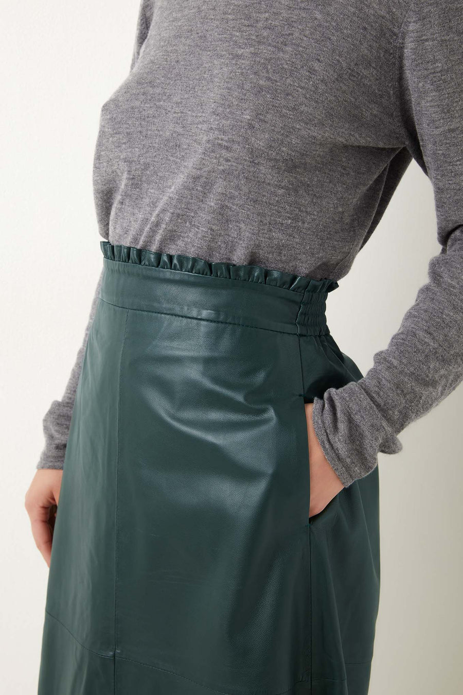 bottle green leather skirt