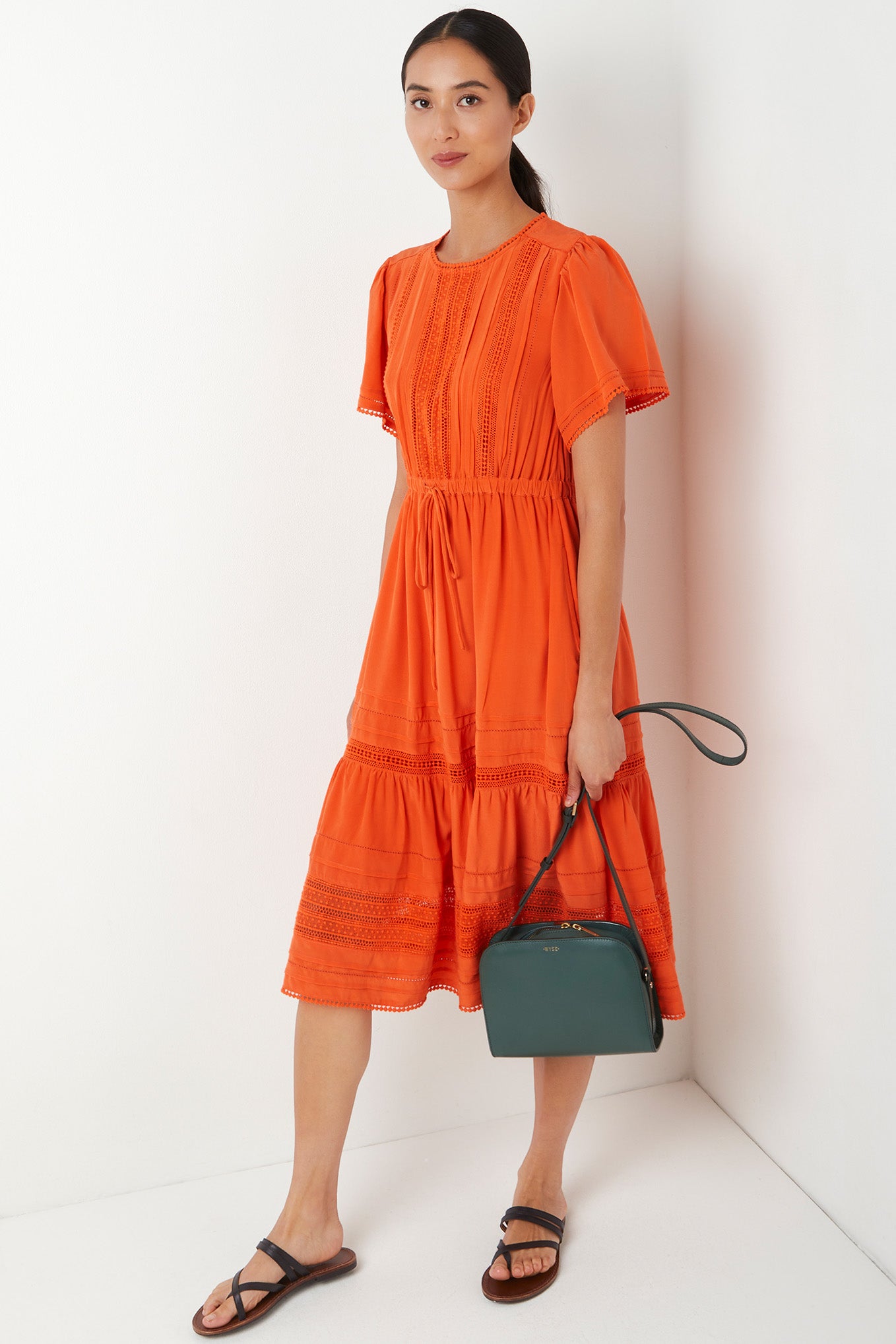 Layna Lace Trim Silk Dress - Orange