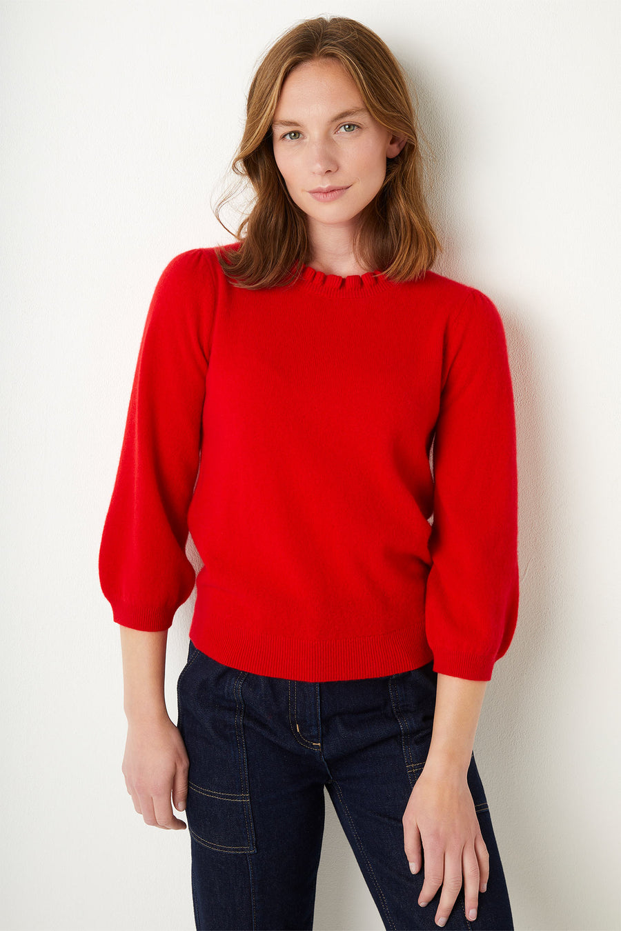 Lucia 3/4 Sleeve Cashmere Jumper - Oriental Red