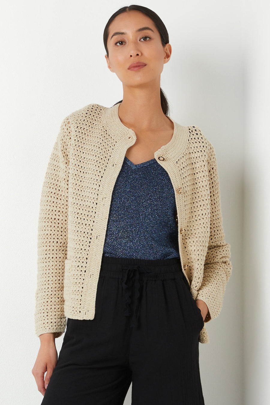 Lucie Shimmer Crochet Jacket - Gold Shimmer