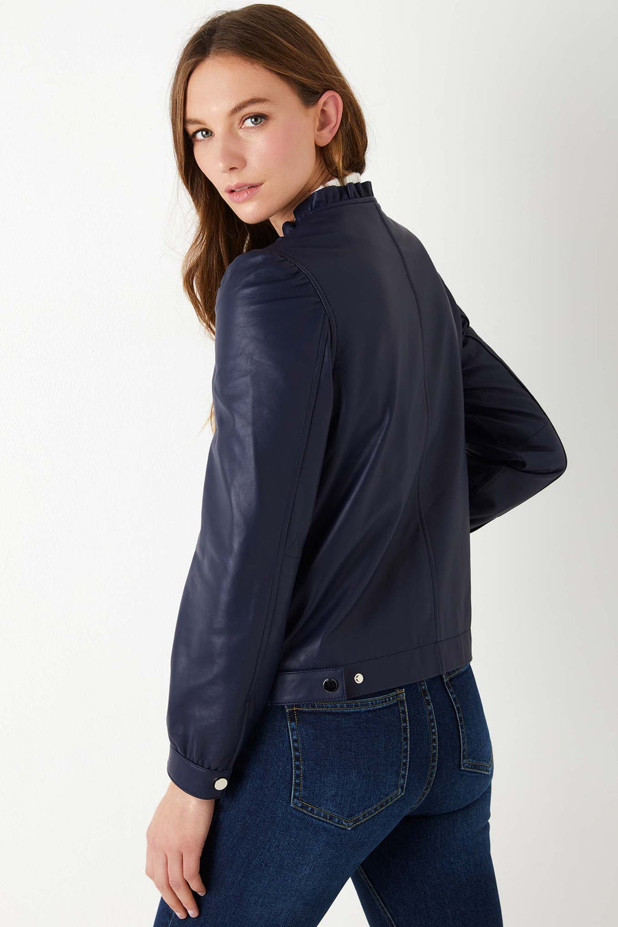 Lyra Leather Bomber - Navy