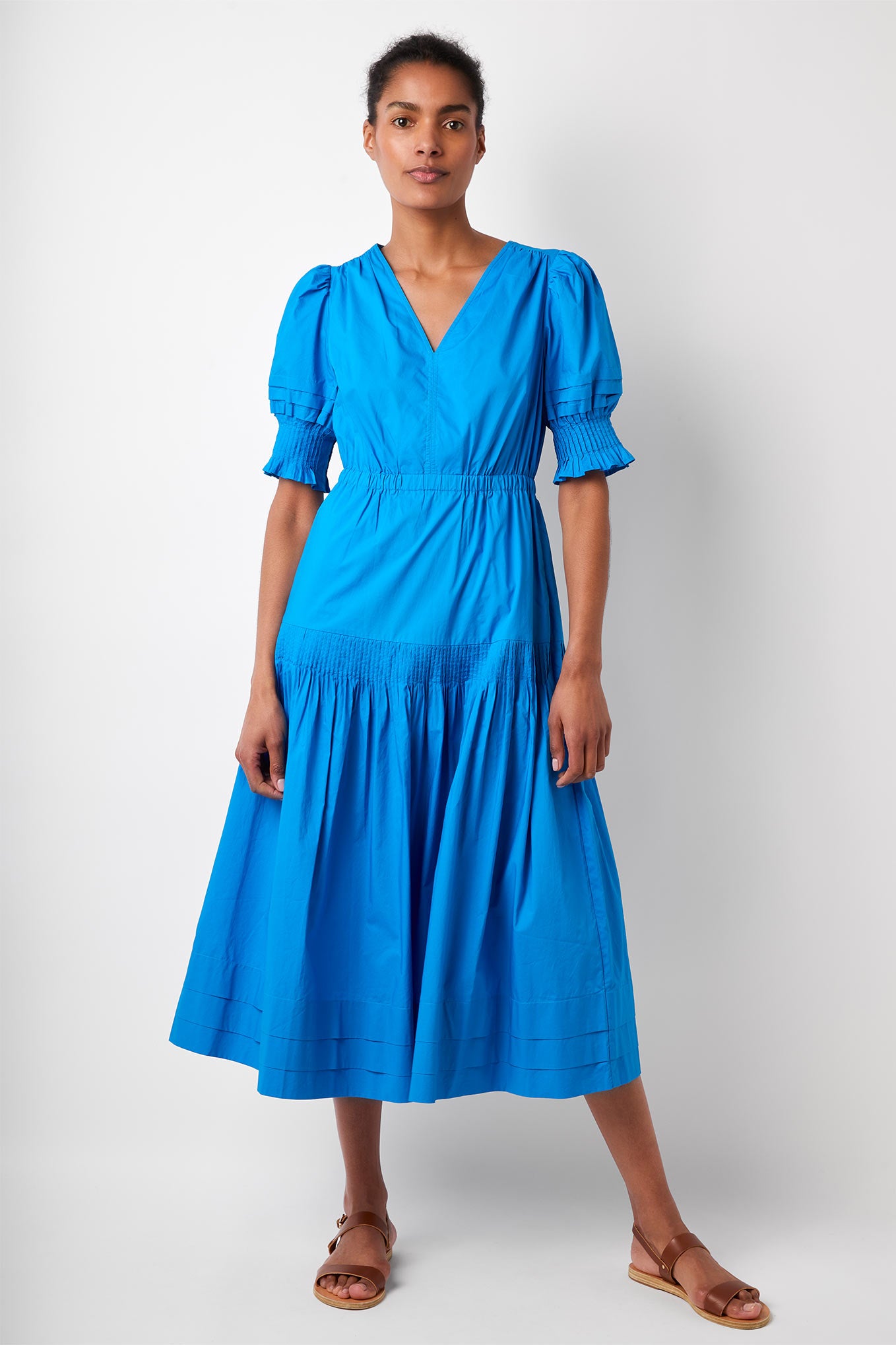 Minnie Pleat Detail Dress - Azure