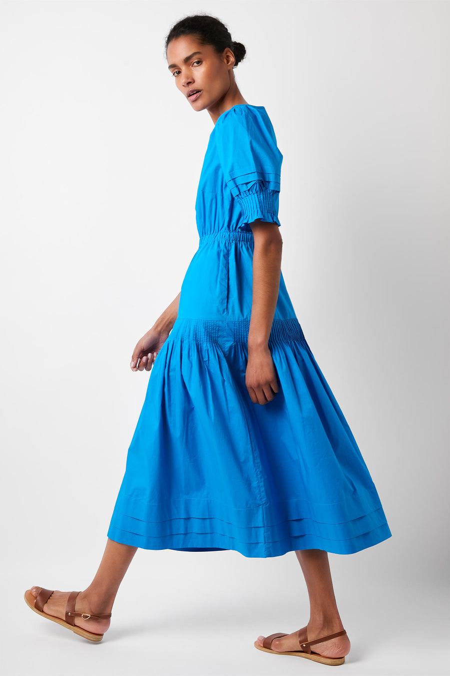 Minnie Pleat Detail Dress - Azure