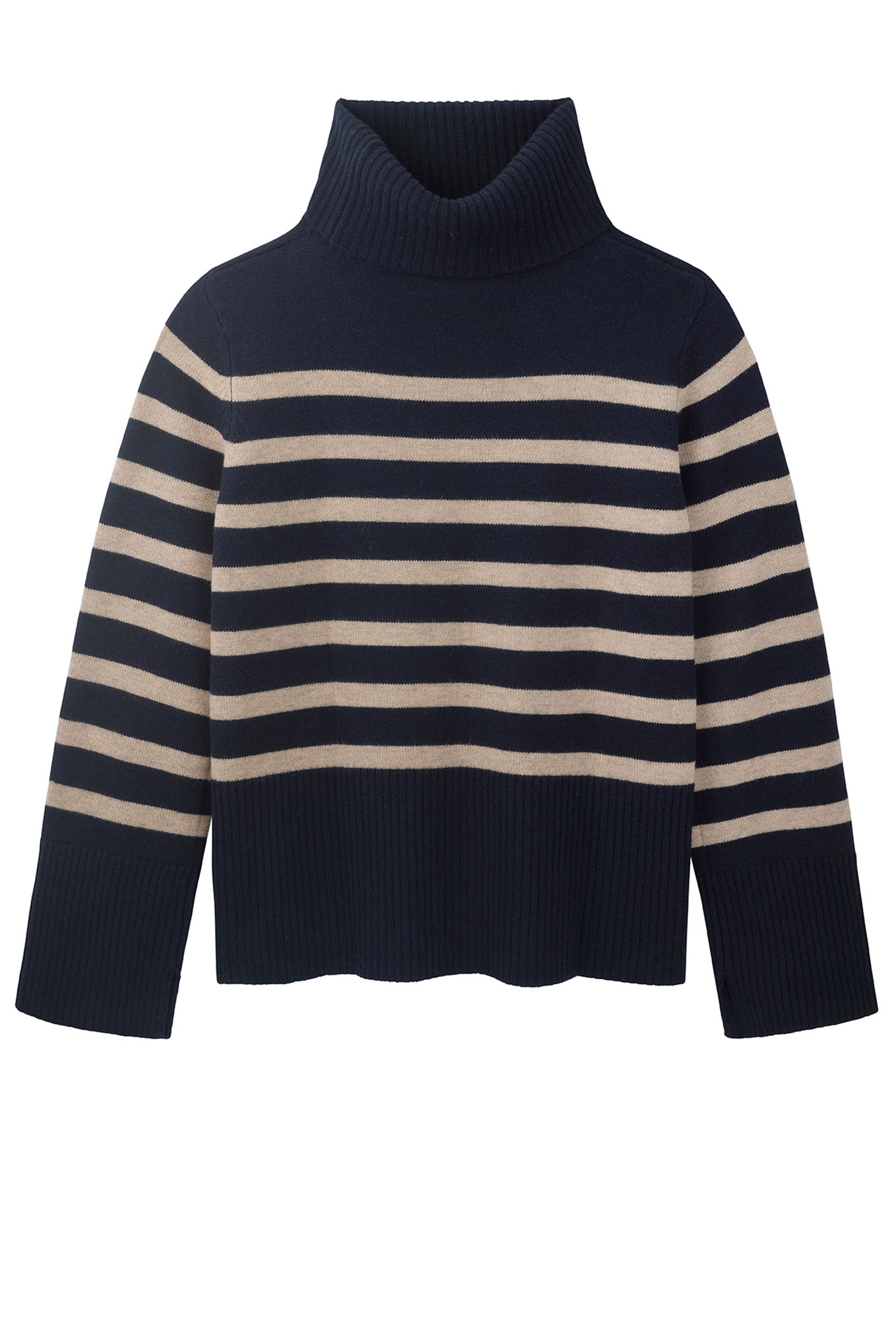 Nina Striped Roll Neck Jumper - Navy/Oat