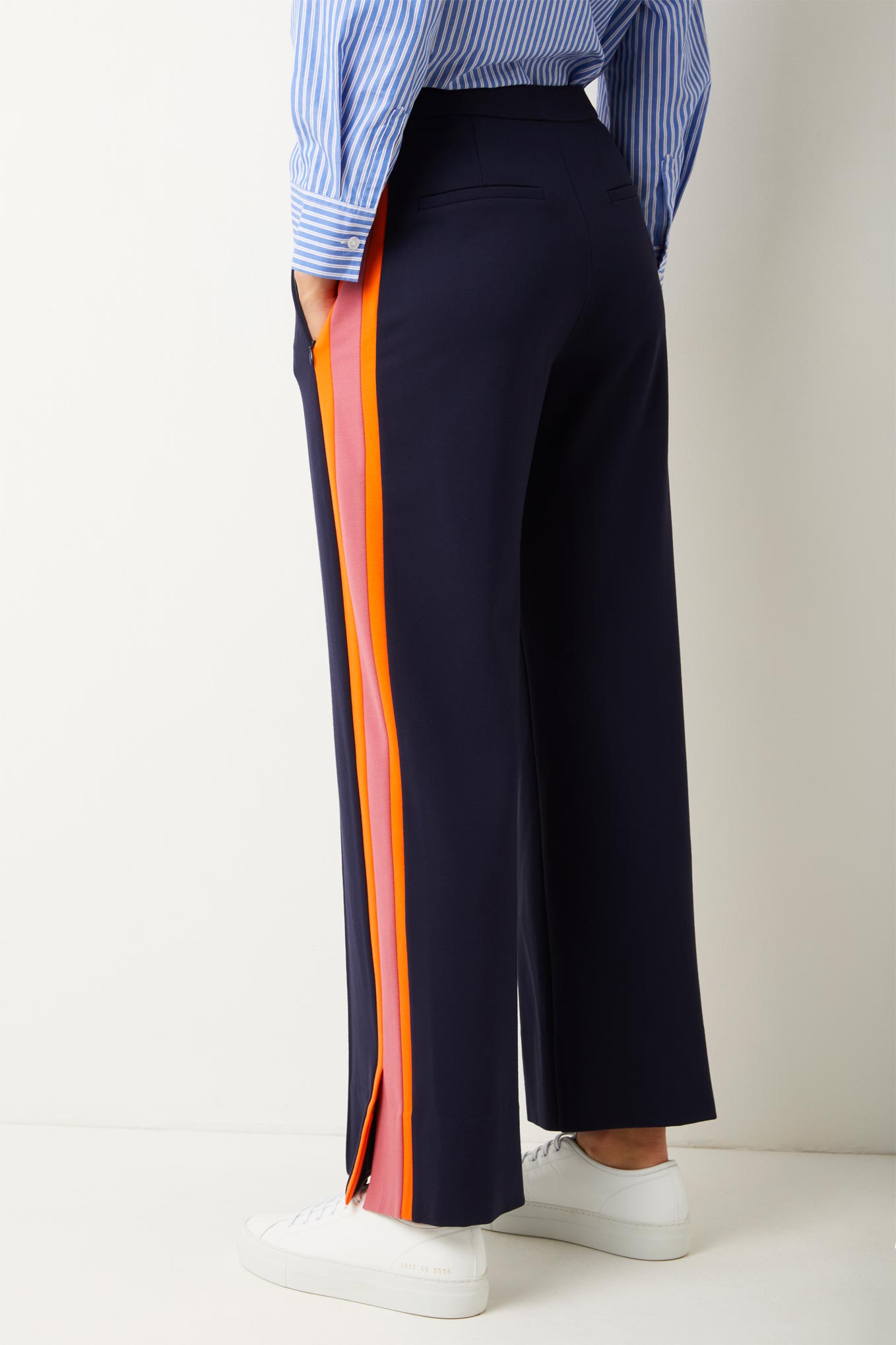 Buy Marks & Spencer Side Stripe Wide Leg Trousers T577671NAVY Mix (XS) at  Amazon.in