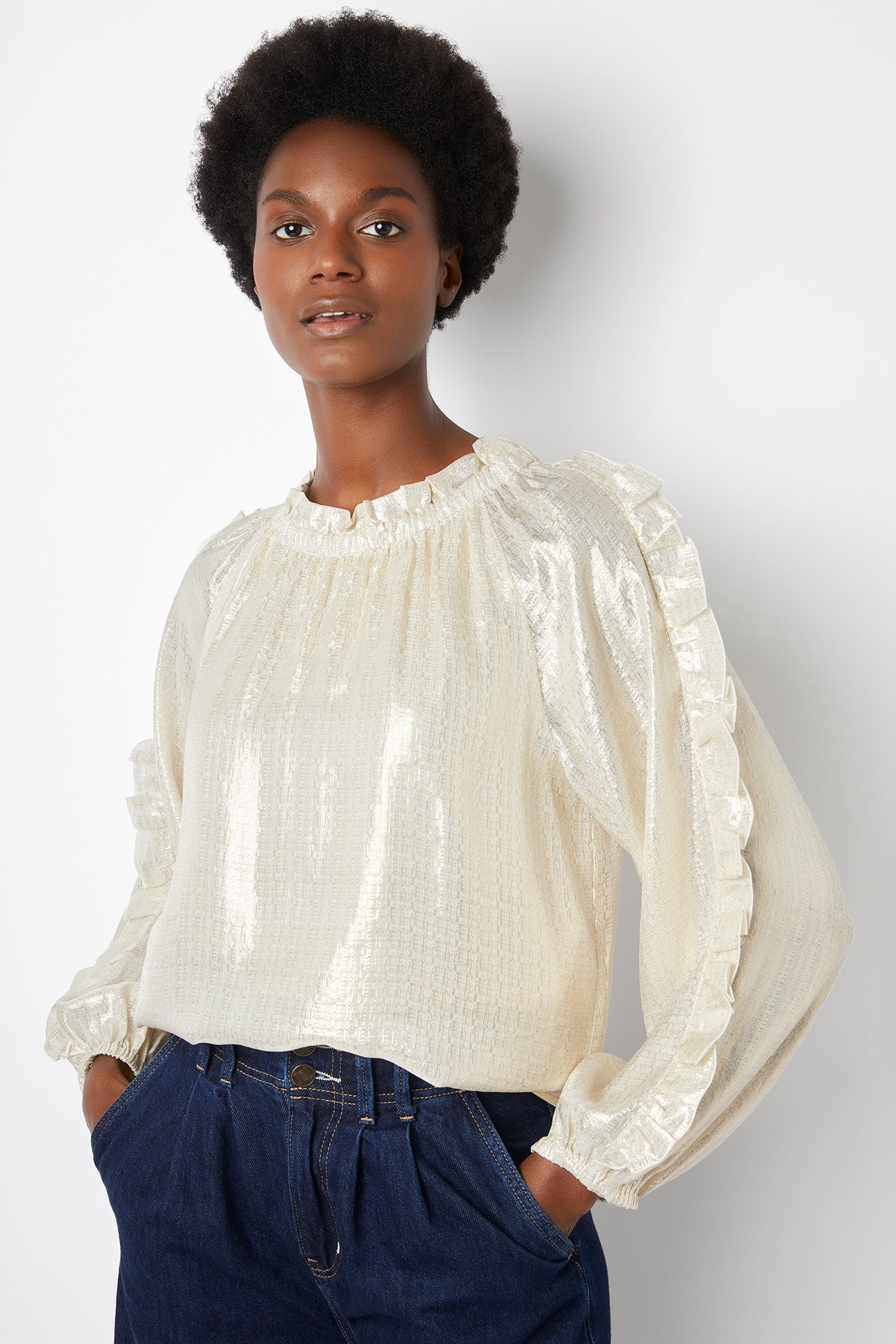 Gold best sale ruffle top