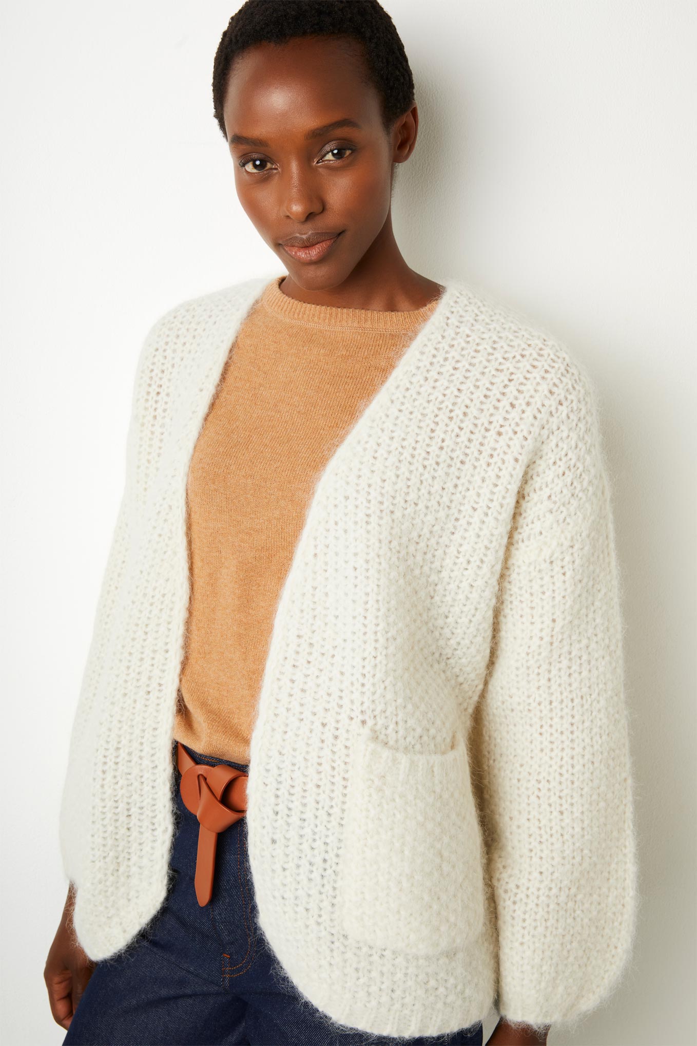 Romy Moss Stitch Oversized Chuck On Cardigan - Ivory