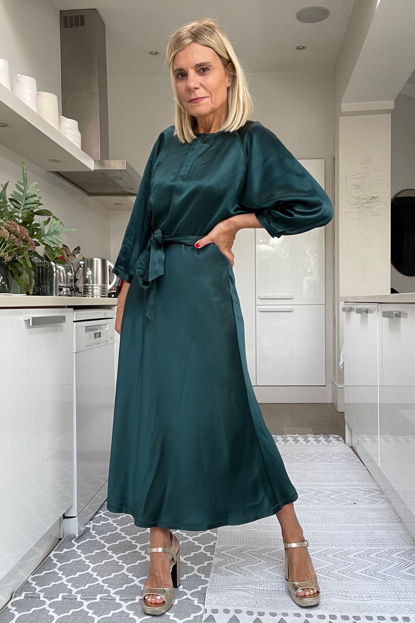 Sammy Satin Back Crepe Dress - Bottle Green - Regular