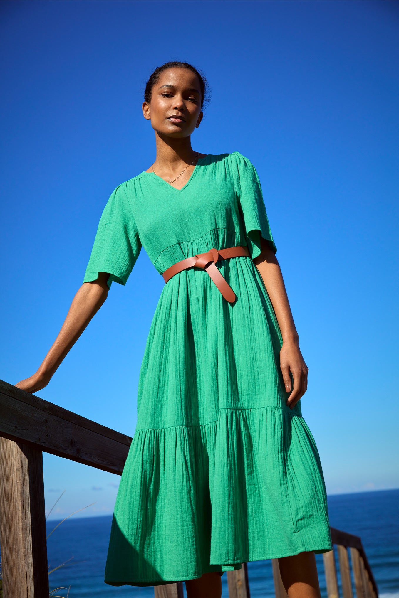 Serena Double Gauze Dress - Green