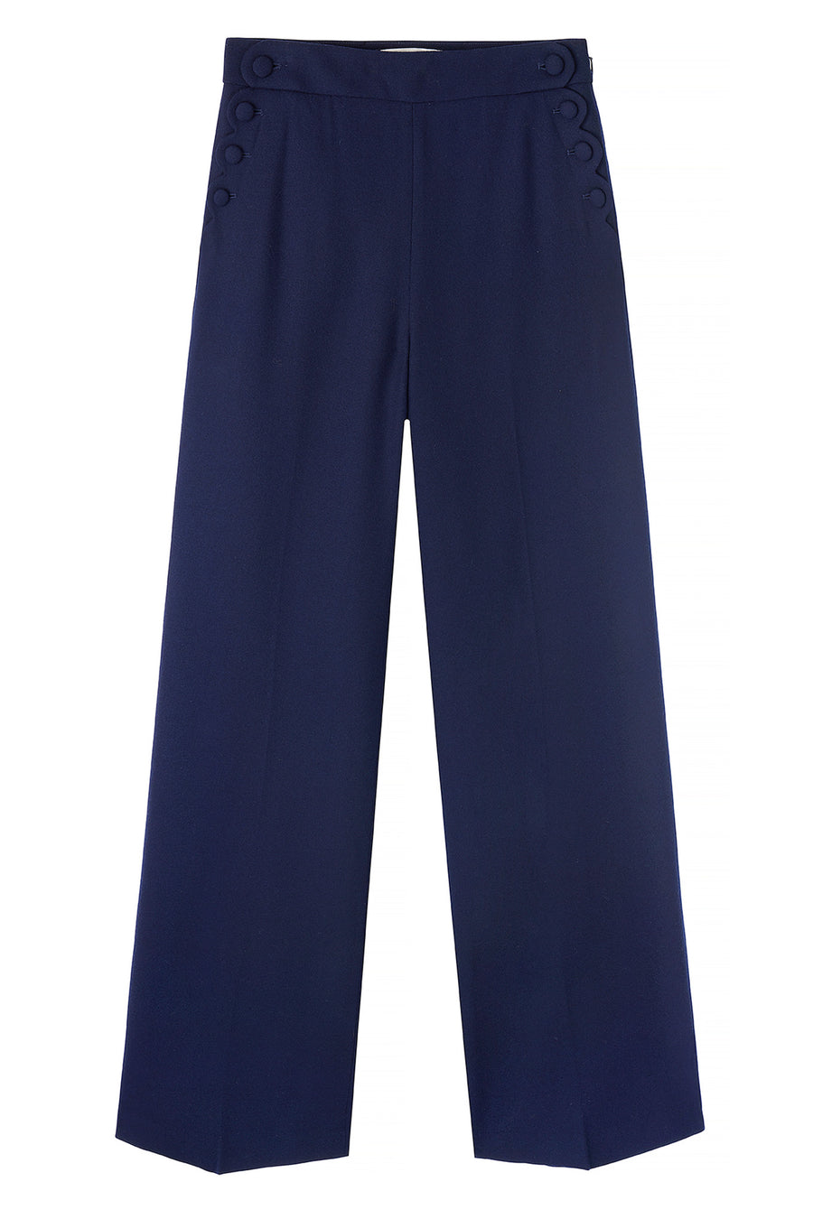 Sydney Scallop Edge Wide Leg Trouser - Navy -  Longer Length