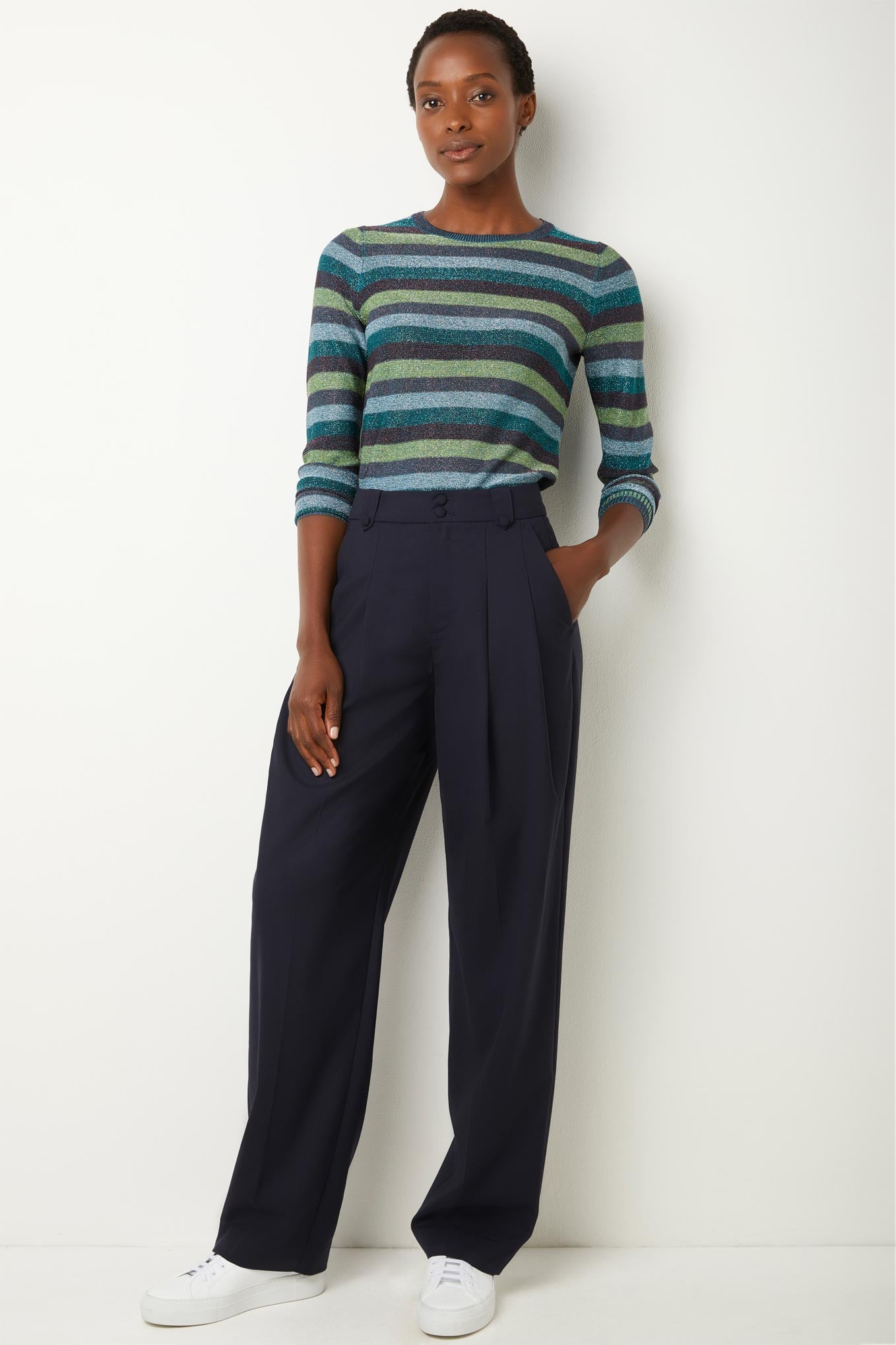 Navy velvet 2024 wide leg trousers