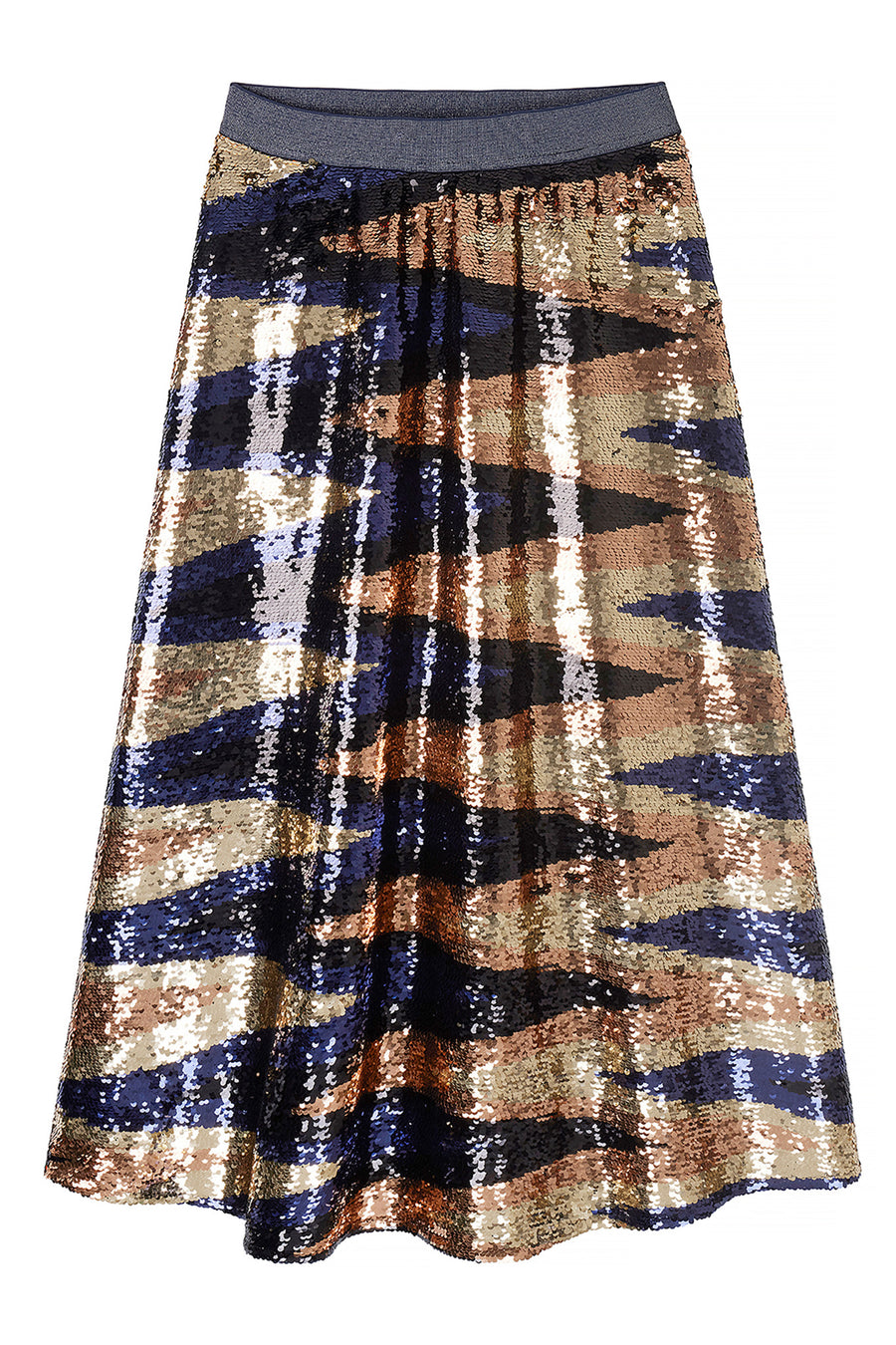 Sara Zig Zag Sequin Skirt - Gold Multi