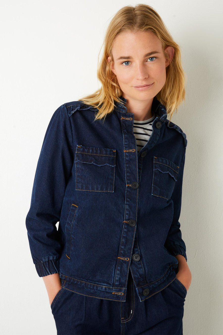 Zoe Scallop Denim Bomber Jacket - Rinse Wash – WYSE London