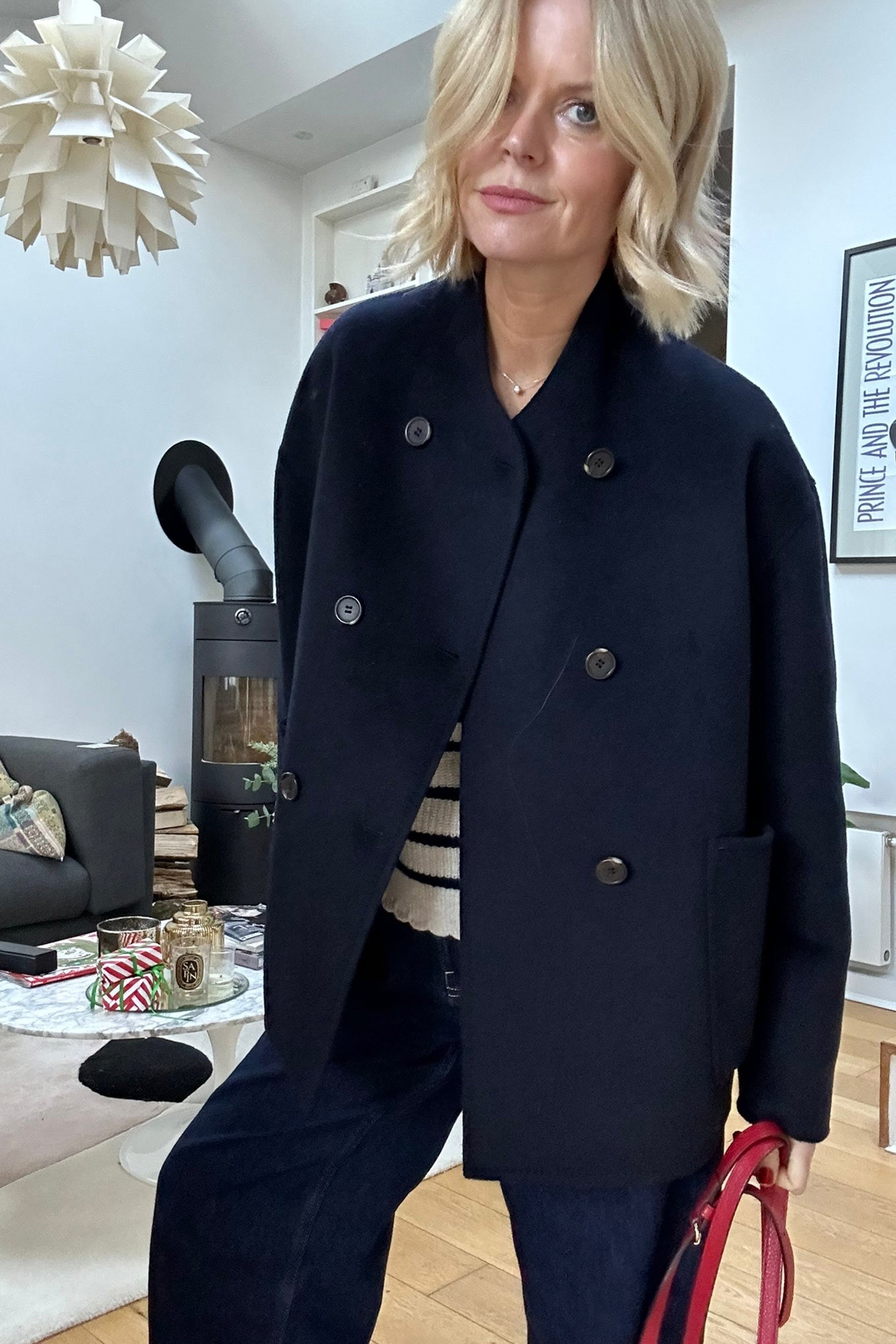 Double breasted wool hot sale blend coat