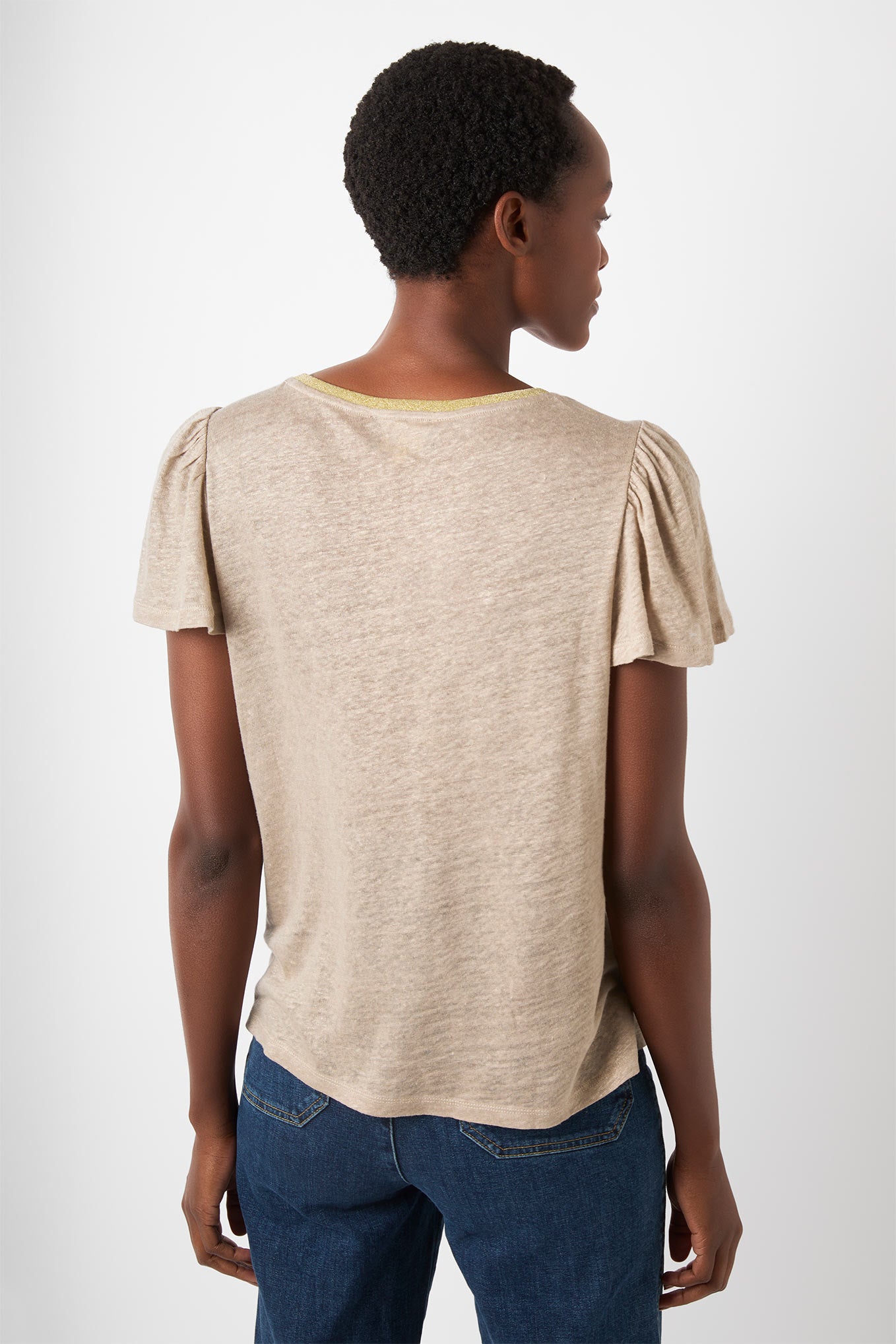 Lily Shimmer Trim Linen Tee- Oat