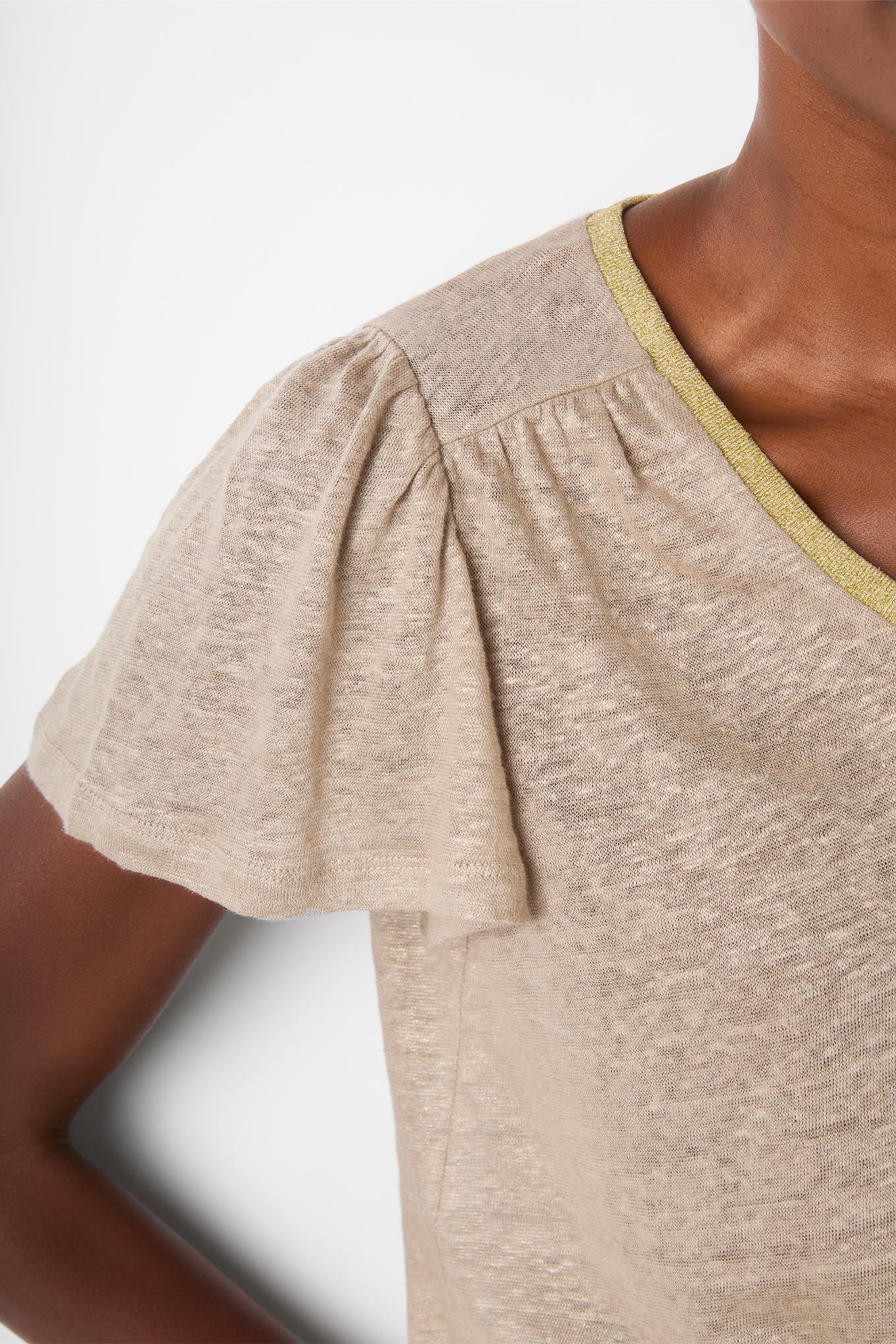 Lily Shimmer Trim Linen Tee- Oat