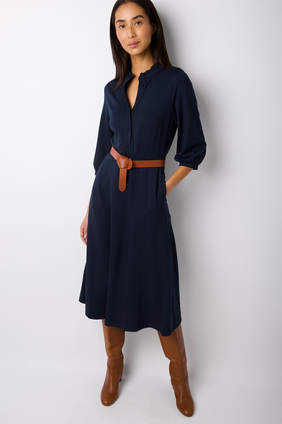 Priscilla Midi Ponte Dress - Navy