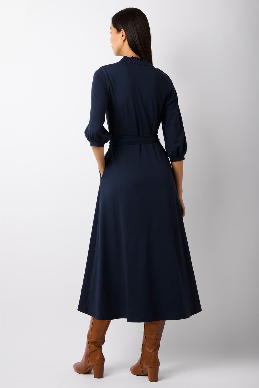 Priscilla Midi Ponte Dress - Navy