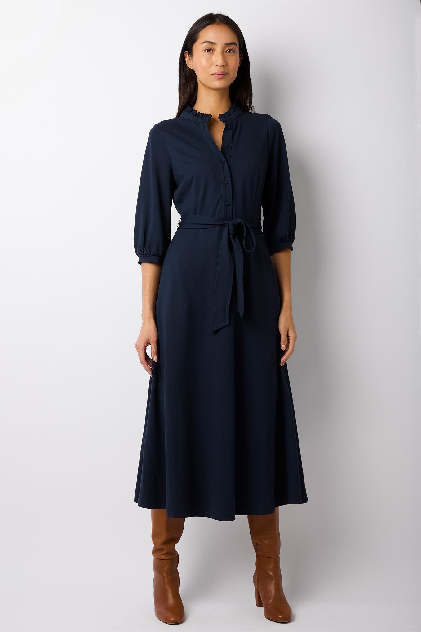 Priscilla Midi Ponte Dress - Navy