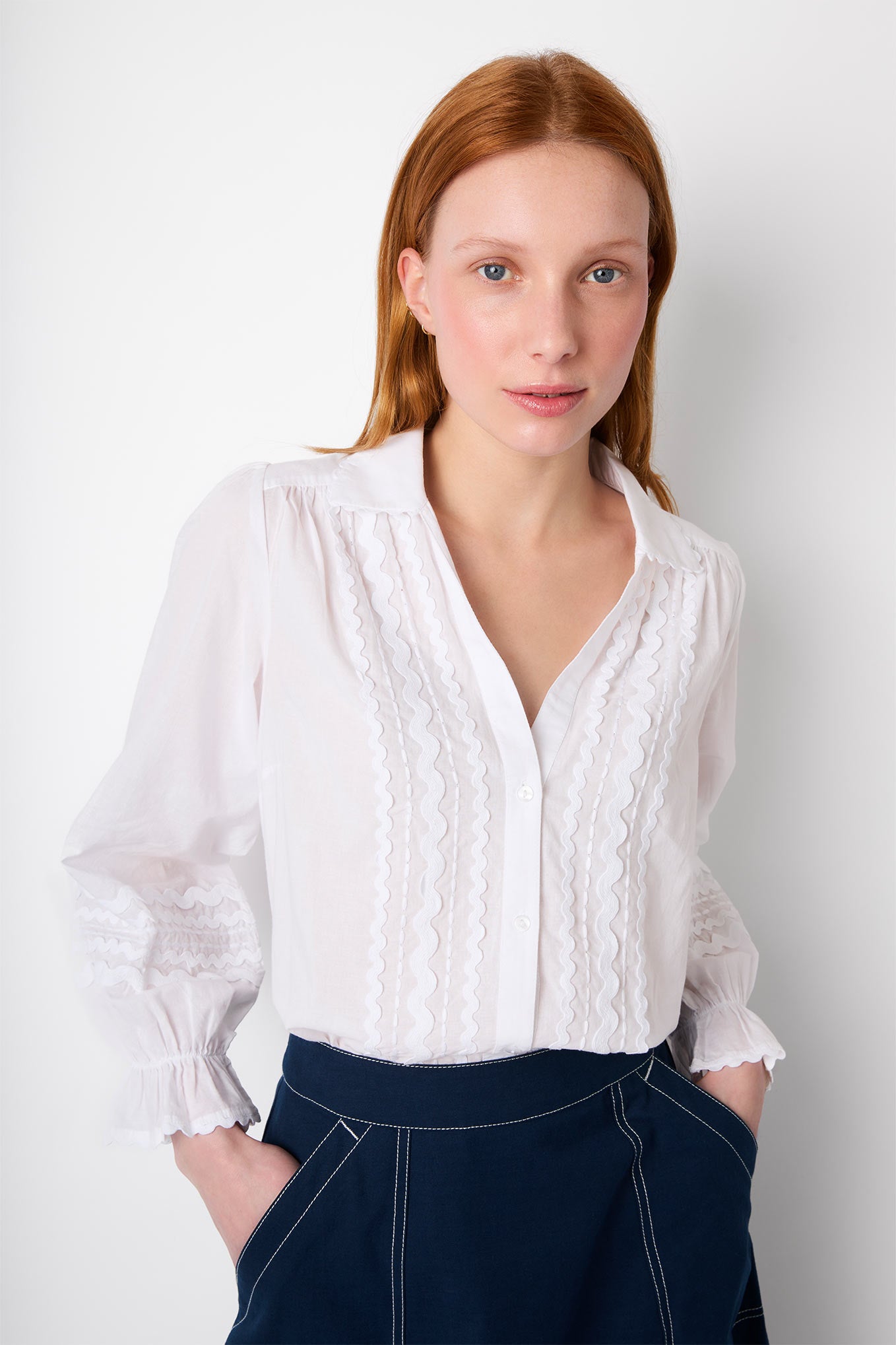 Rose Ric-Rac Trim Shirt - Ivory — WYSE London