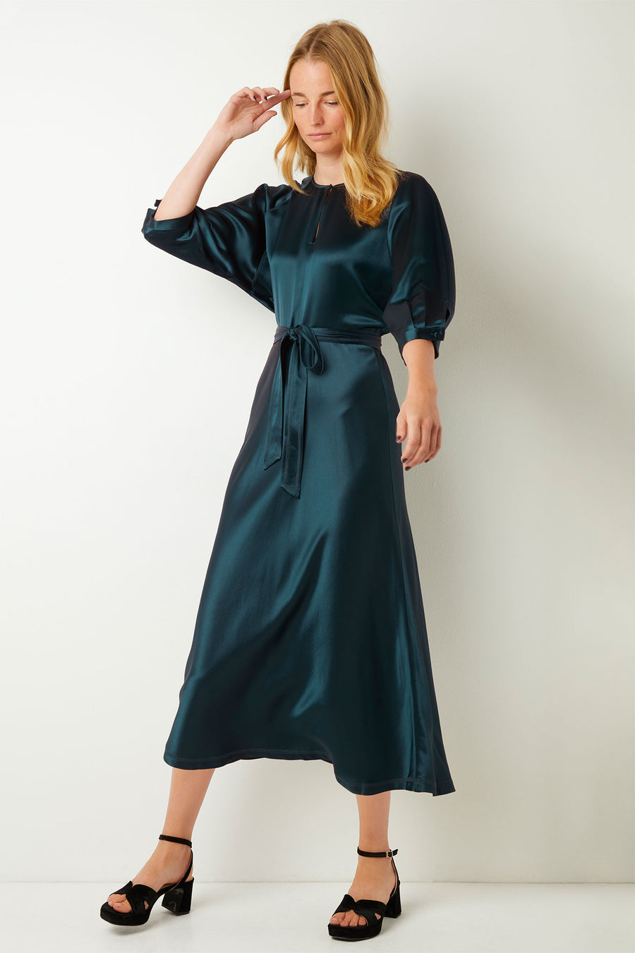 Sammy Satin Back Crepe Dress - Bottle Green - Regular